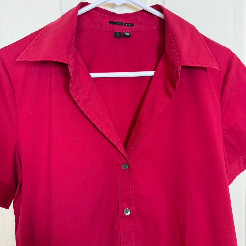 Theory Button Front Stretch Poplin Short Sleeve B… - image 2
